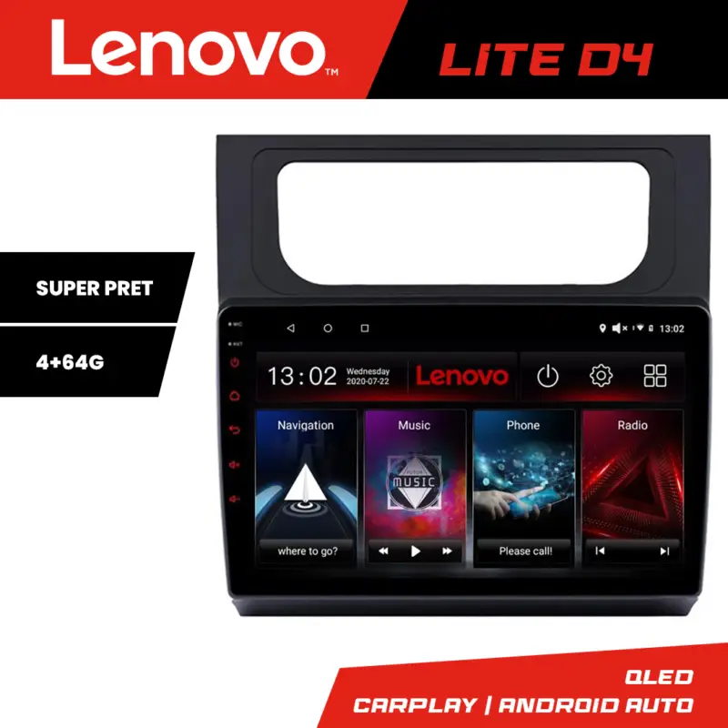 Mai ieftin Navigatie Lenovo VW Touran 2010-2016, Android 4+64 GB, Waze, USB