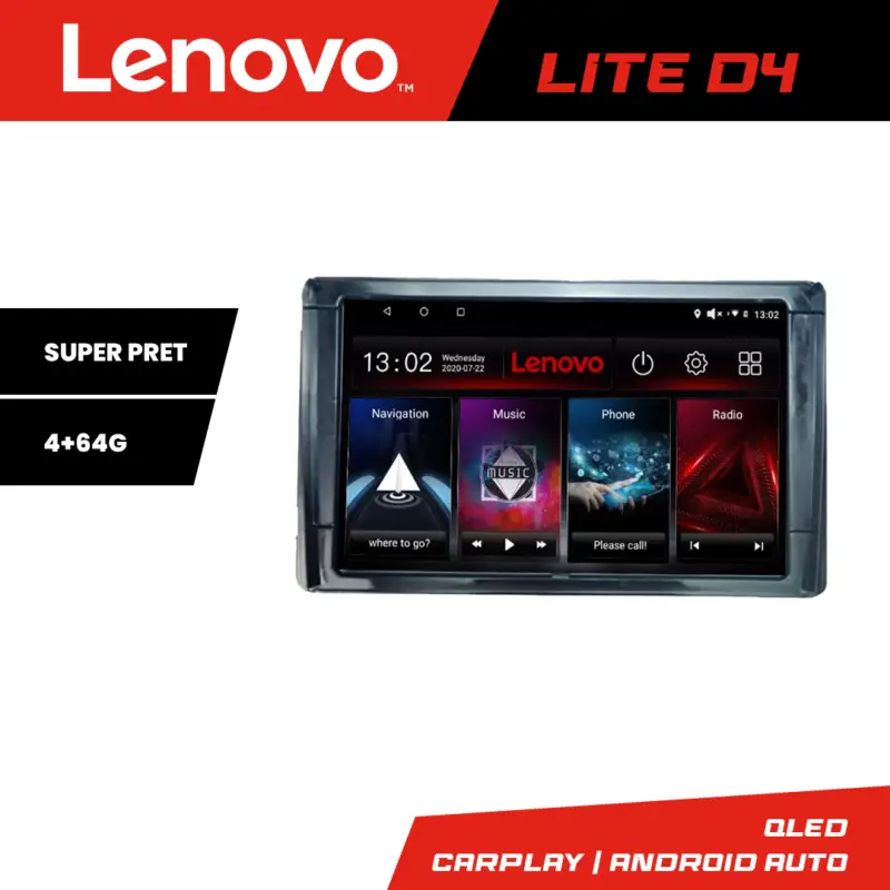 Preț mic Navigație Toyota 2DIN Lenovo 4+64 GB Android cu Waze, USB și Bluetooth
