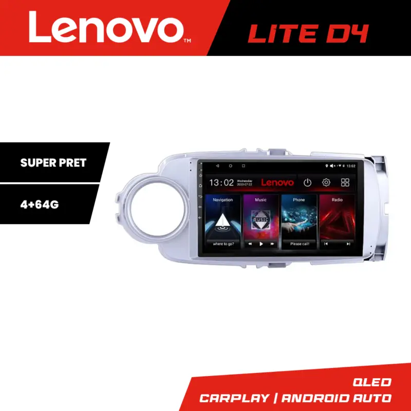 Navigație Toyota Yaris 2010-2018 Lenovo Lite D4, Android 4+64 GB Expediere rapidă