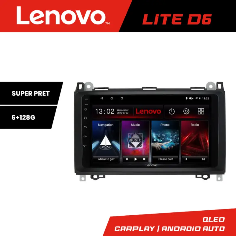 Preț promoțional Navigație Android Lenovo 6+128 GB pentru Mercedes și VW cu Waze, USB și Radio