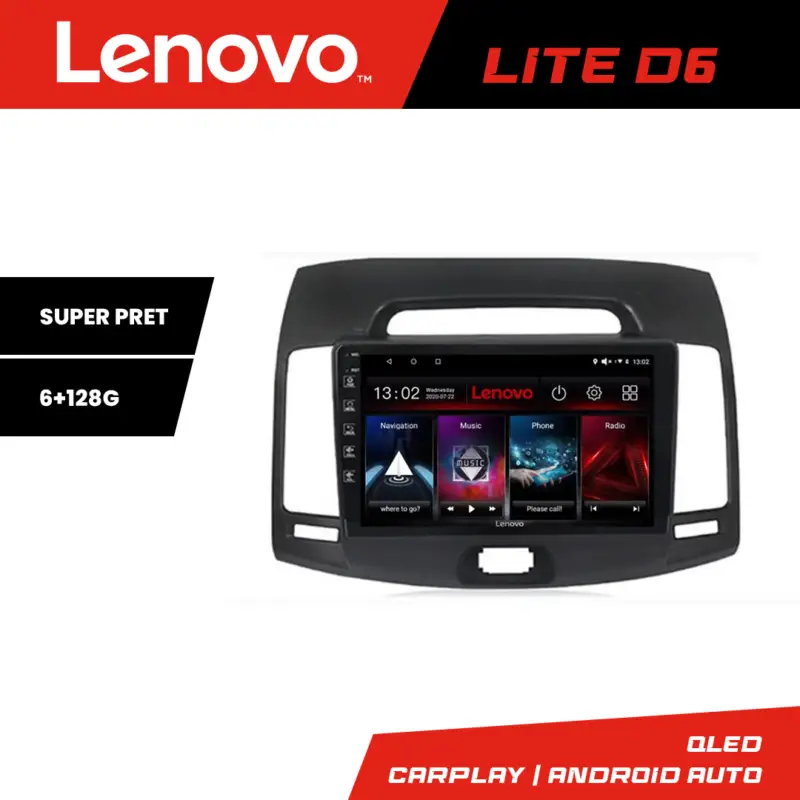 Navigație Android Hyundai Elantra 2007-2011 Lenovo Lite D6, 6+128GB, 8 Core Retur ușor