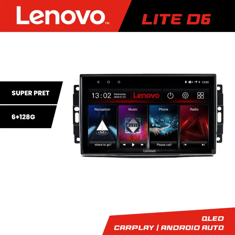 Doar azi Navigație auto Chrysler Jeep Lenovo Lite D6, Android, 6GB RAM, 128GB