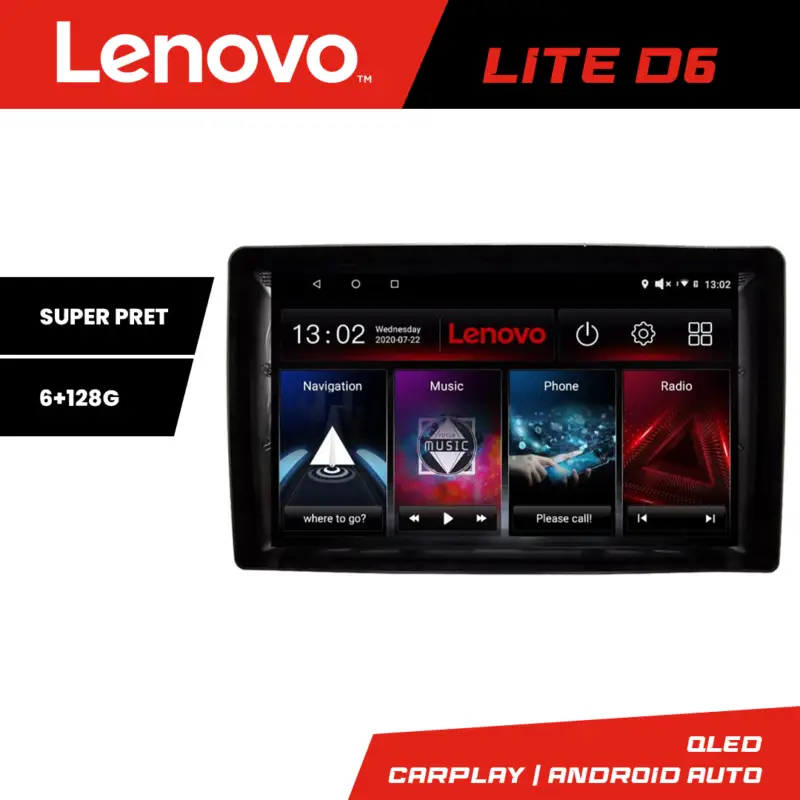 Cel mai bun preț Navigație auto universală 2DIN Lenovo Lite D6, Android, 6GB RAM, 128GB