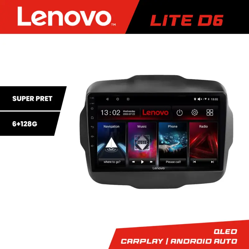 Cumpără online Navigație Android Lenovo Lite D6 pentru Jeep Renegade 2015-2020, 6+128 GB