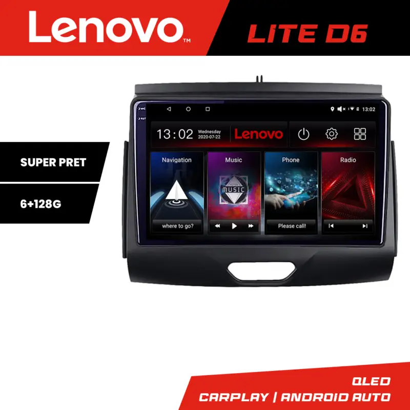 Navigație Android Ford Ranger 2015+ cu GPS, CD, 6GB RAM și 128GB Lenovo Disponibil imediat