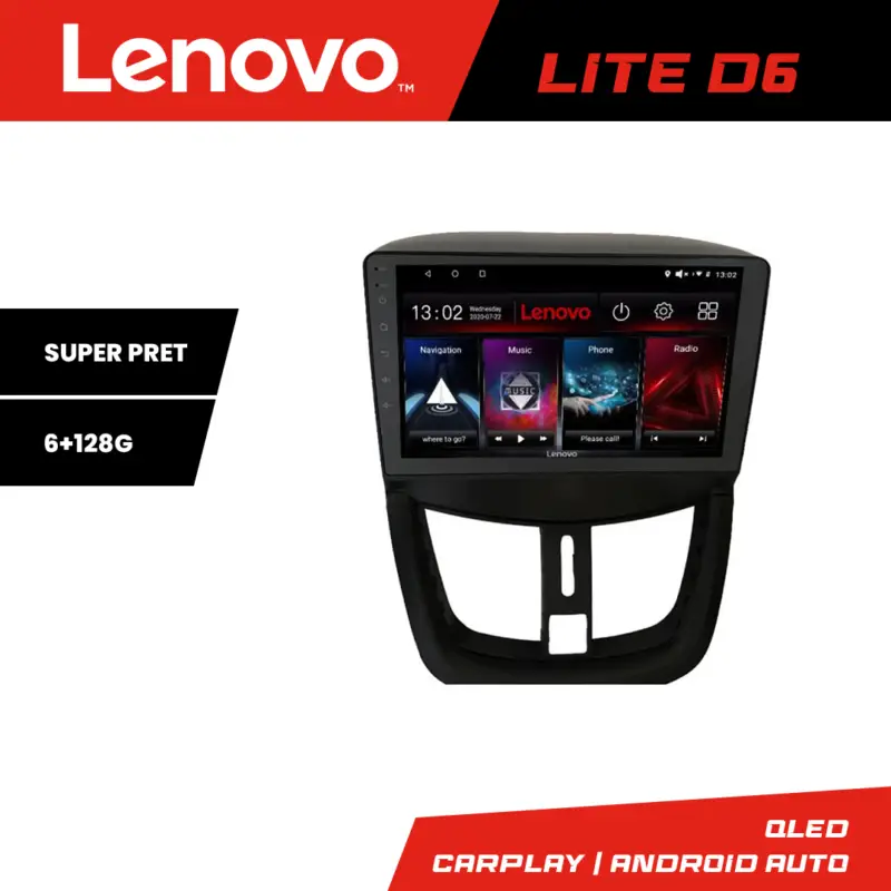 Bestseller Navigație Android Lenovo pentru Peugeot 207, 6GB RAM, 128GB, Waze, CarPlay