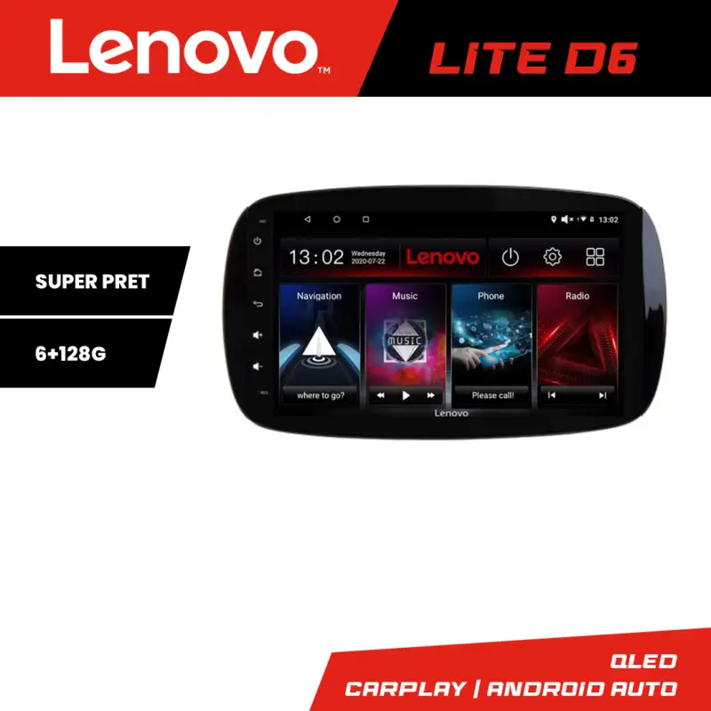 Preț redus Navigație Lenovo Lite D6 pentru Smart ForTwo 2015, Android 6+128 GB