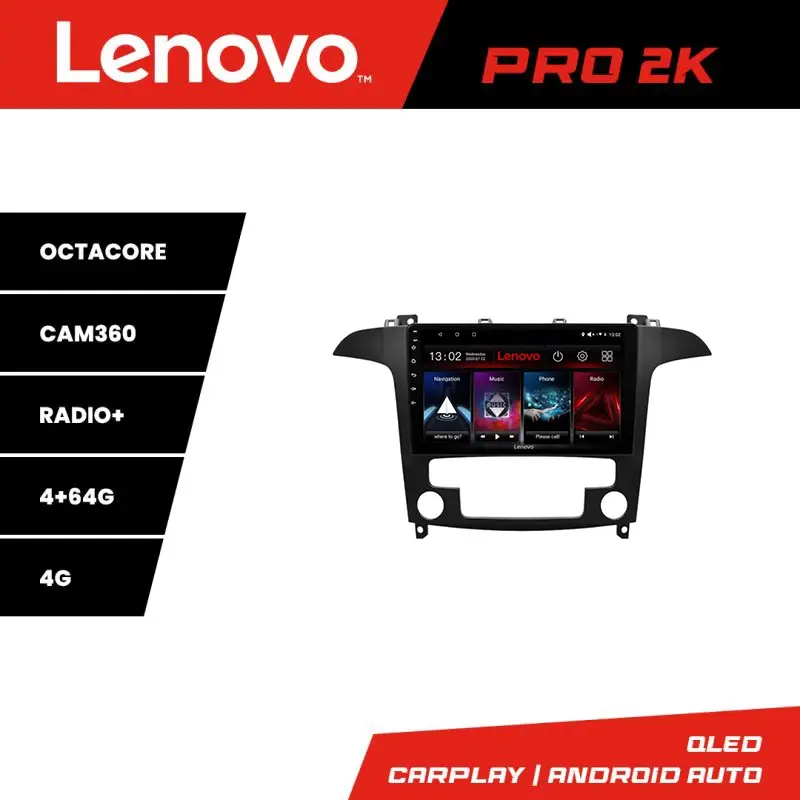 Navigatie Android Ford S-Max Lenovo QLED 2K 4GB+64GB cu Waze Popular