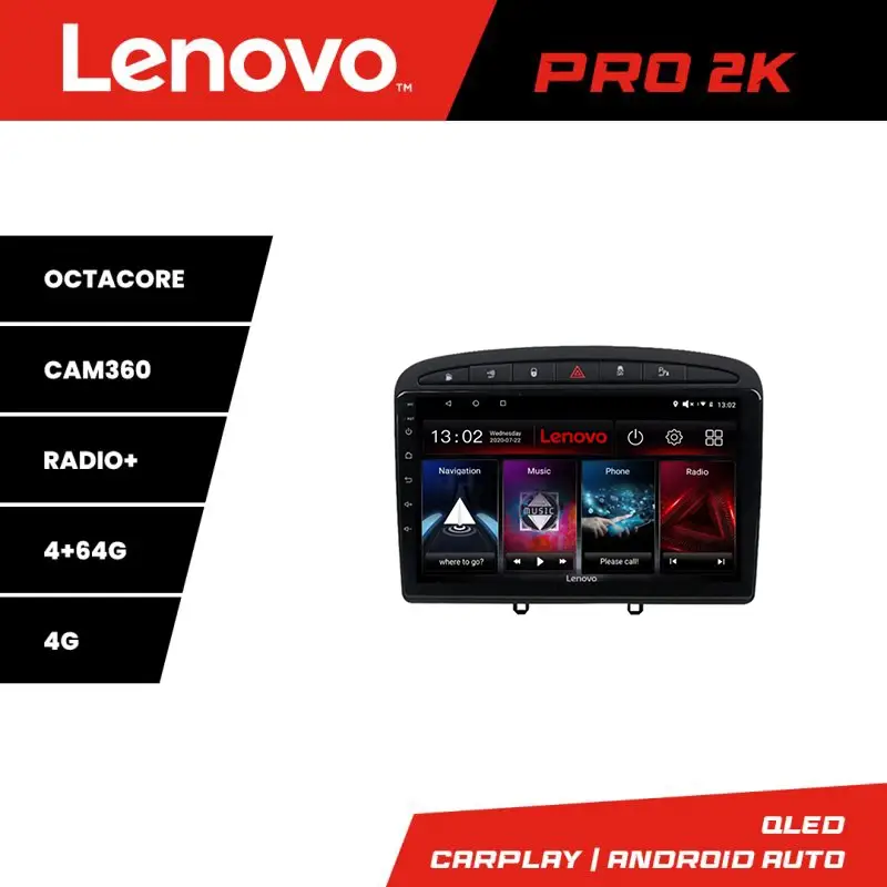 Navigație Peugeot 308 Lenovo QLED 2K Android 4+64GB cu Waze și 360 Bestseller