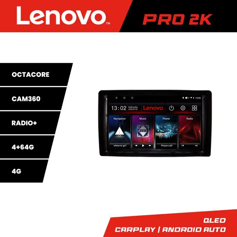 Retur gratuit Navigație auto universală 2DIN Lenovo Pro 2K, QLED, 8 nuclee, 4+64GB, 360