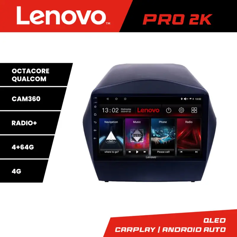 Navigație Hyundai IX35 Lenovo Pro 2K QLED 4GB+64GB 360 Android Preț promoțional