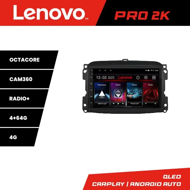 Navigație Fiat 500 2015-2021 Lenovo QLED 2K, 8 Core, 4GB+64GB, 360 Mai ieftin