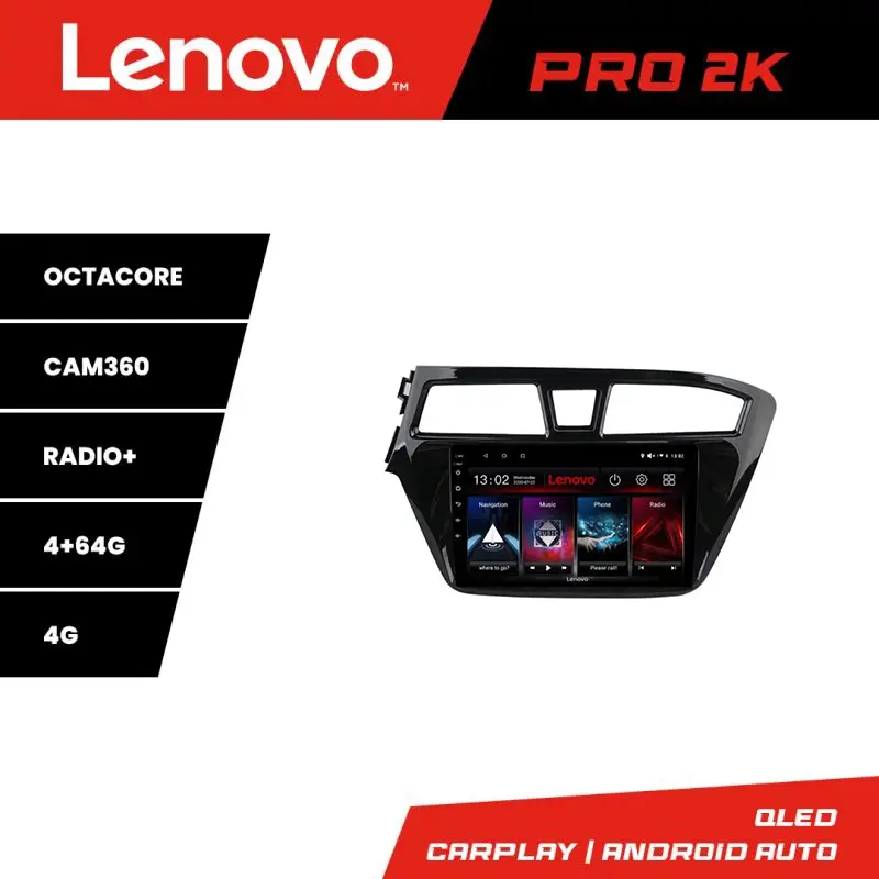 Navigație Hyundai i20 2015-2018 Lenovo Pro 2K QLED 4GB+64GB 360 Livrare rapidă