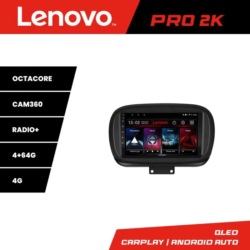Navigație Fiat 500X 2015+ Lenovo Pro 2K QLED Android 4GB+64GB 360 Lichidare de stoc
