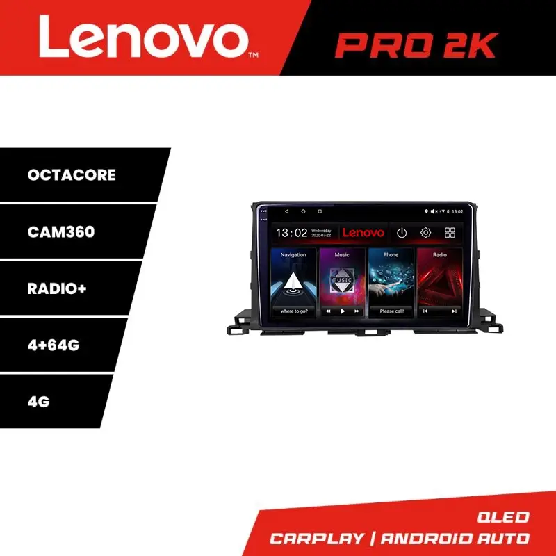 Comandă acum Navigație Android Toyota Highlander 2013-2018 QLED 2K GPS 4G 4+64GB Lenovo
