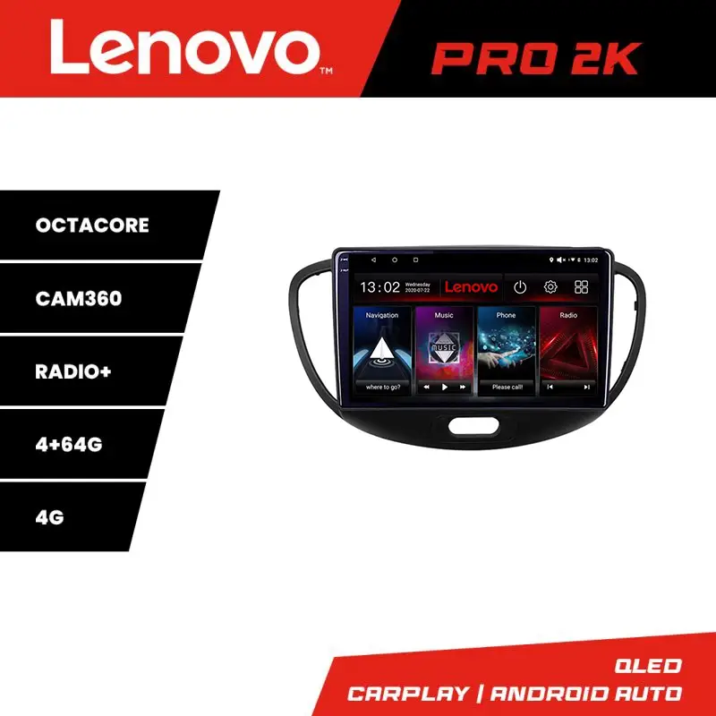 Livrare rapidă Navigație Android Hyundai i10 2007-2013 QLED 2K, 4GB+64GB, GPS 360 Lenovo