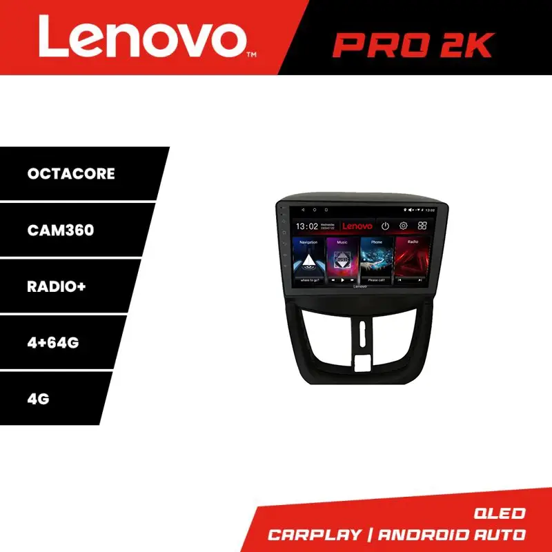 Ofertă Navigație Peugeot 207 Lenovo QLED 2K, 8 Core, 4GB+64GB, Android