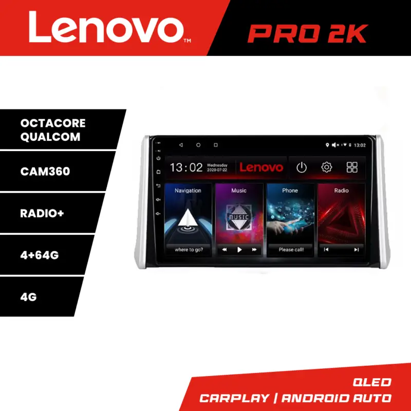 Navigatie Toyota RAV4 2018+ Lenovo Pro 2K QLED 4GB+64GB 360 Transport gratuit