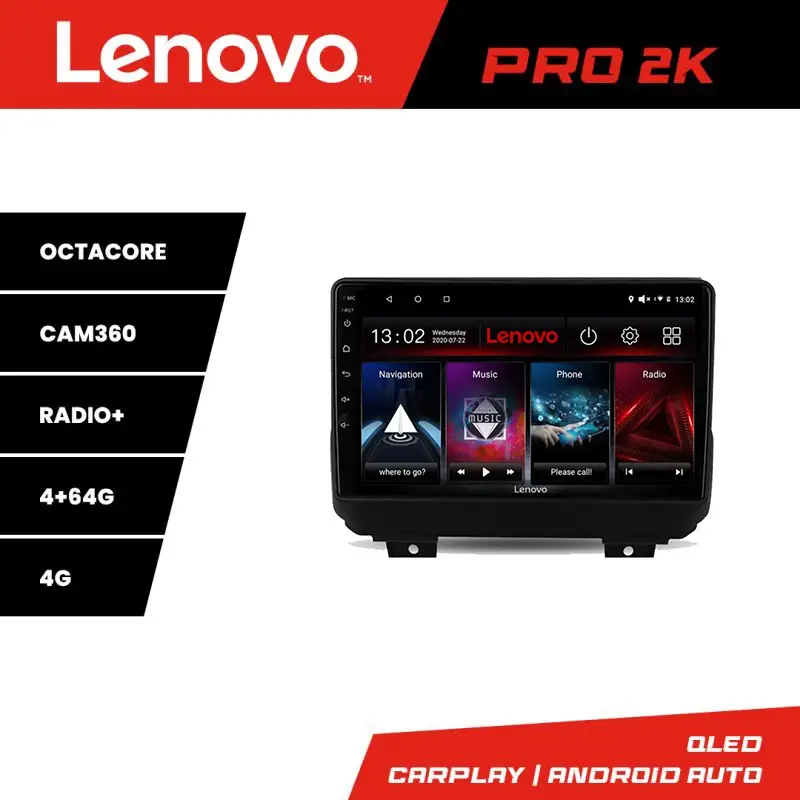 Navigatie Lenovo QLED 2K 4+64 GB pentru Jeep Wrangler 2018+ cu Android Noutate