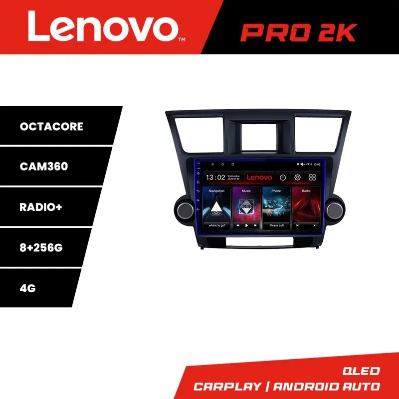 Noutate Navigație Toyota Highlander 2007-2013 Android QLED 2K 8GB+256GB 360 Lenovo