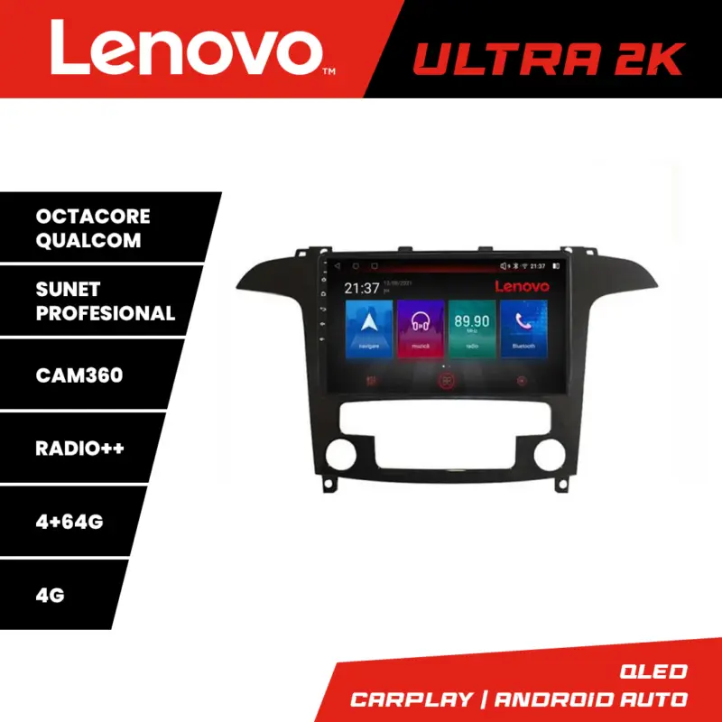 Navigatie Android Ford S-Max Lenovo QLED 4GB+64GB cu Waze si 360 Noutate