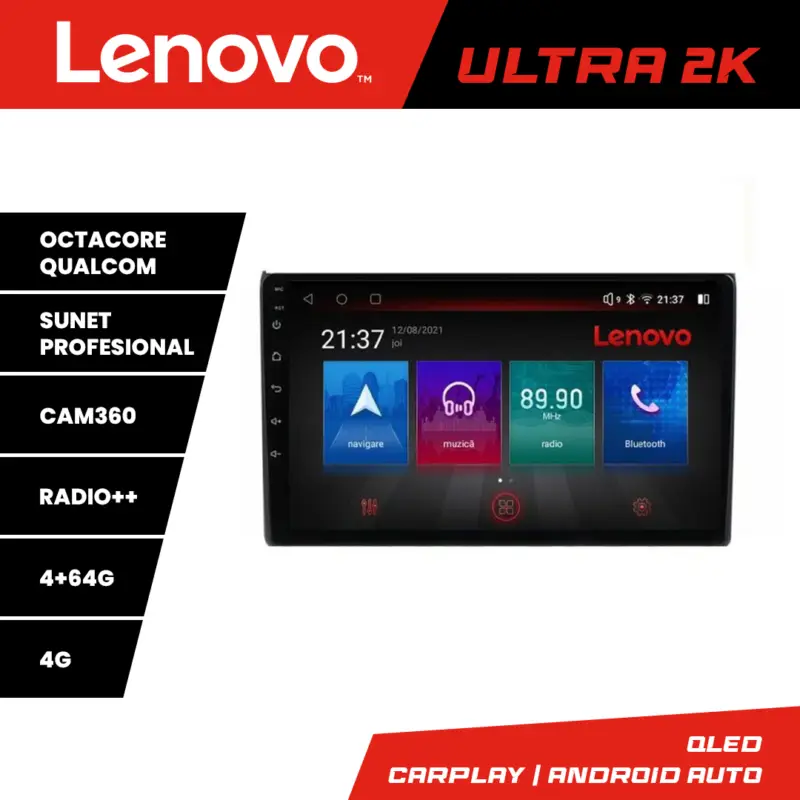 Navigație Audi A4 B6 Lenovo Android QLED 4+64GB cu Waze și Bluetooth Preț redus