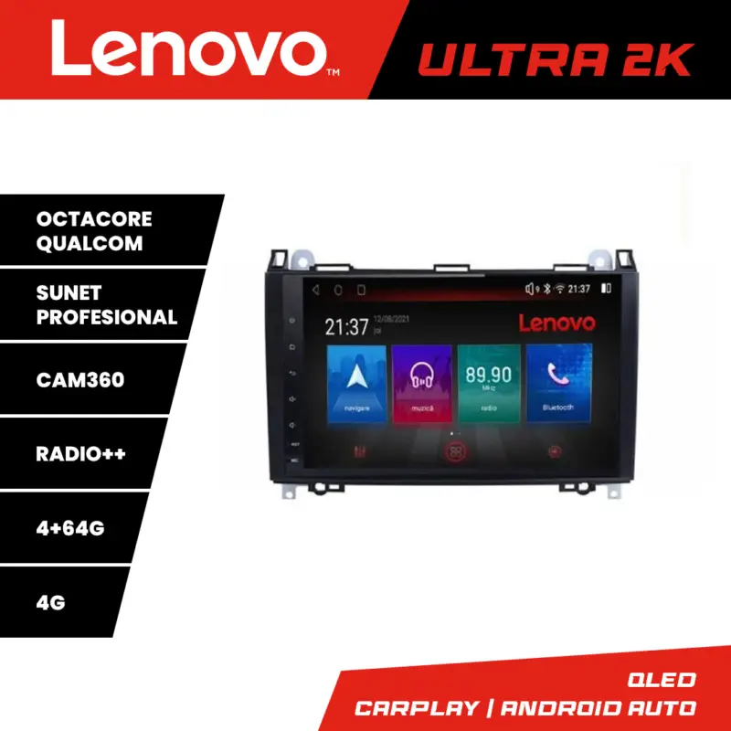 Retur ușor Navigație Android Lenovo QLED 4GB+64GB pentru Mercedes și VW Crafter