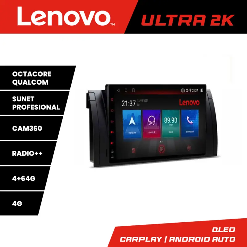 Noutate Navigatie BMW E39 si X5 E53 Lenovo QLED 4GB+64GB Android cu Waze