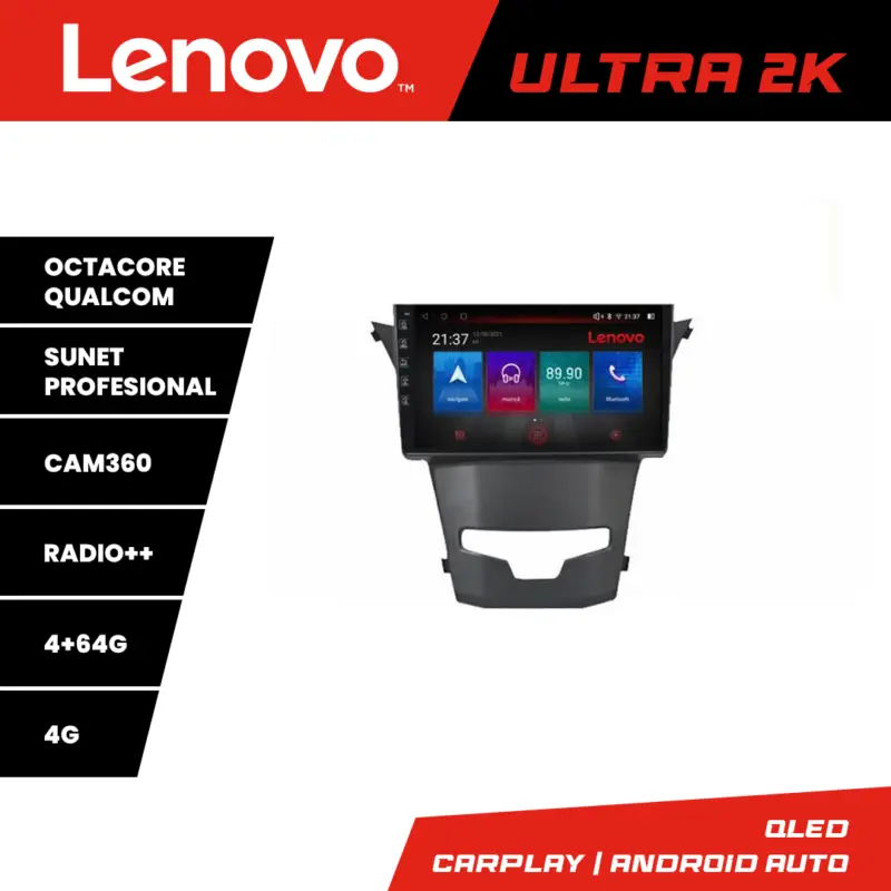 Cel mai bun preț Navigație Android Lenovo pentru SsangYong Korando 2014-2019, QLED, 4+64GB