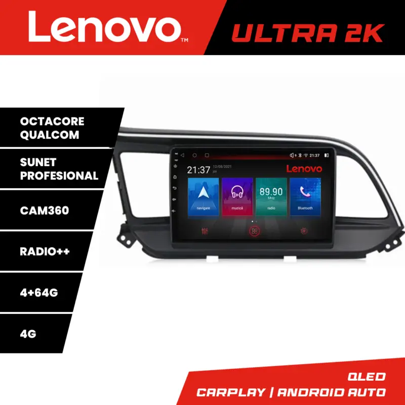 Navigație Hyundai Elantra 2018+ Lenovo Ultra 2K QLED 4+64GB Android Transport gratuit