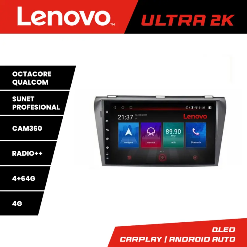 Navigatie Mazda 3 2004-2009 Lenovo Ultra 2K QLED 4GB+64GB Android Lichidare de stoc