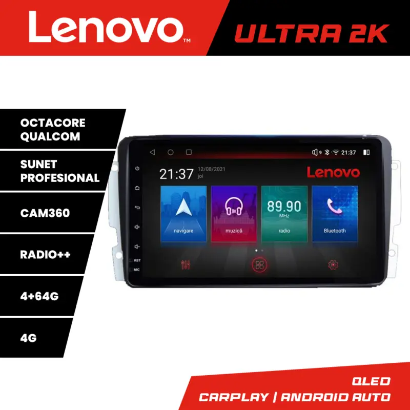 Navigatie Android Lenovo QLED 4+64 GB pentru Mercedes C, CLK si G Nu rata