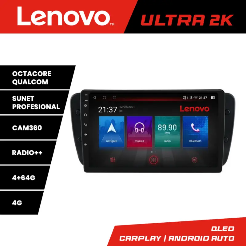 Navigatie Android Lenovo pentru Seat Ibiza 2008-2014, QLED, 4GB+64GB Cel mai vândut