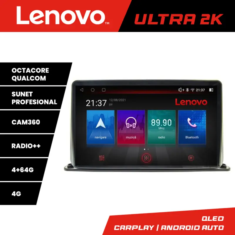 Navigație auto universală 2DIN Lenovo QLED 8 core, 4GB RAM, 64GB, 360 Livrare gratuită