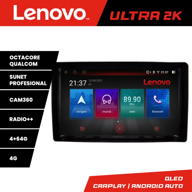Vezi acum Navigație auto universală 2DIN Lenovo QLED 8 nuclee, 4GB+64GB, 4G
