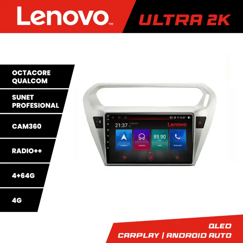 Reducere specială Navigație Android Lenovo pentru Peugeot 301 și Citroen C-Elysée, QLED 4+64GB