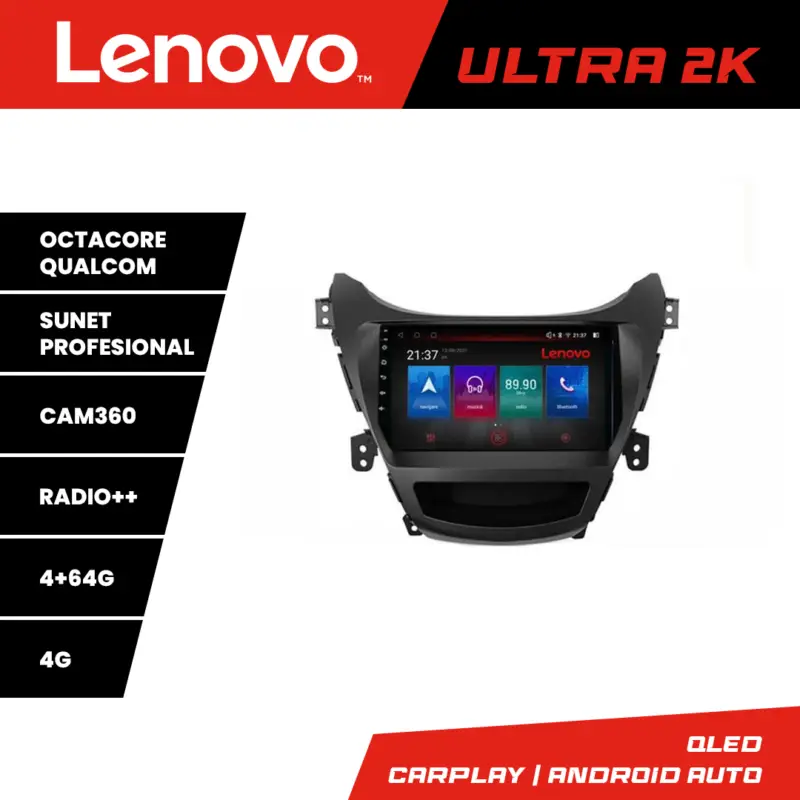 Retur gratuit Navigație Hyundai Elantra 2013-2015 Lenovo QLED 4GB+64GB Android