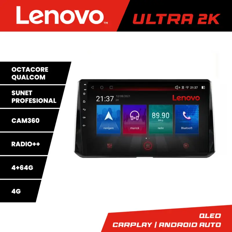 Navigație Toyota Corolla/Auris 2018+ Lenovo QLED 4+64GB Android 360 Retur ușor