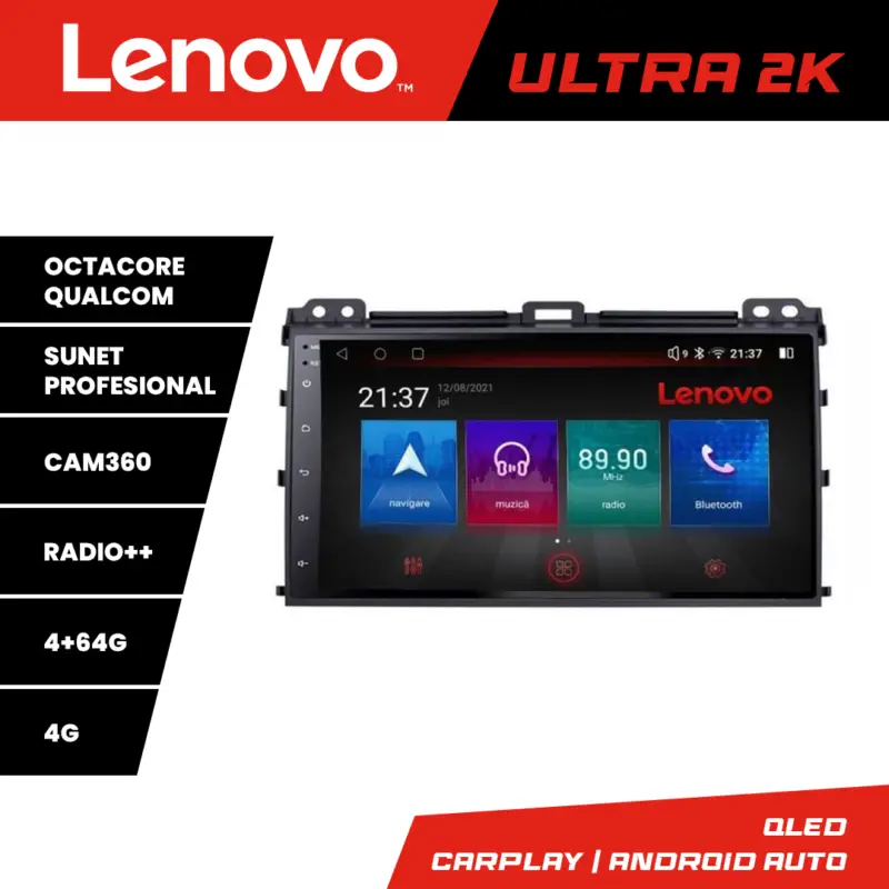 Preț redus Navigație Android Toyota Prado 2004-2009 Lenovo QLED 4+64GB 8 Core 360