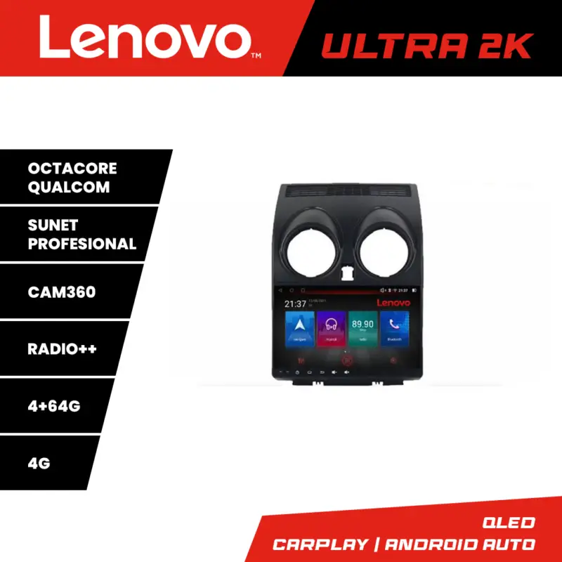 Navigație Nissan Qashqai 2007-2013 Lenovo QLED Android 4+64GB 360 Preț redus
