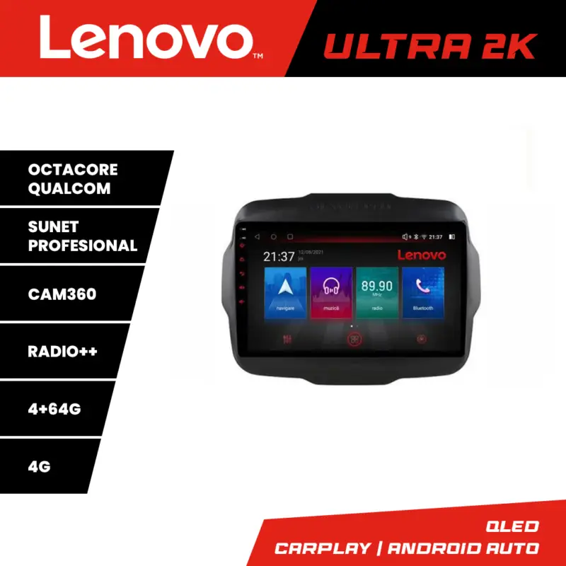 Ieftin Navigație Android Jeep Renegade 2015-2020 Lenovo QLED 4+64GB 360