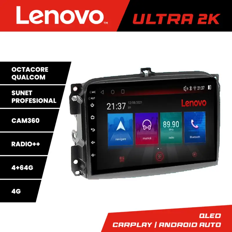 Doar azi Navigație Android Fiat 500L 2012-2017 Lenovo QLED 4GB+64GB 360
