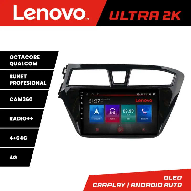 Premium Navigație Hyundai i20 2015-2018 Lenovo Ultra 2K QLED 4+64GB 8 nuclee