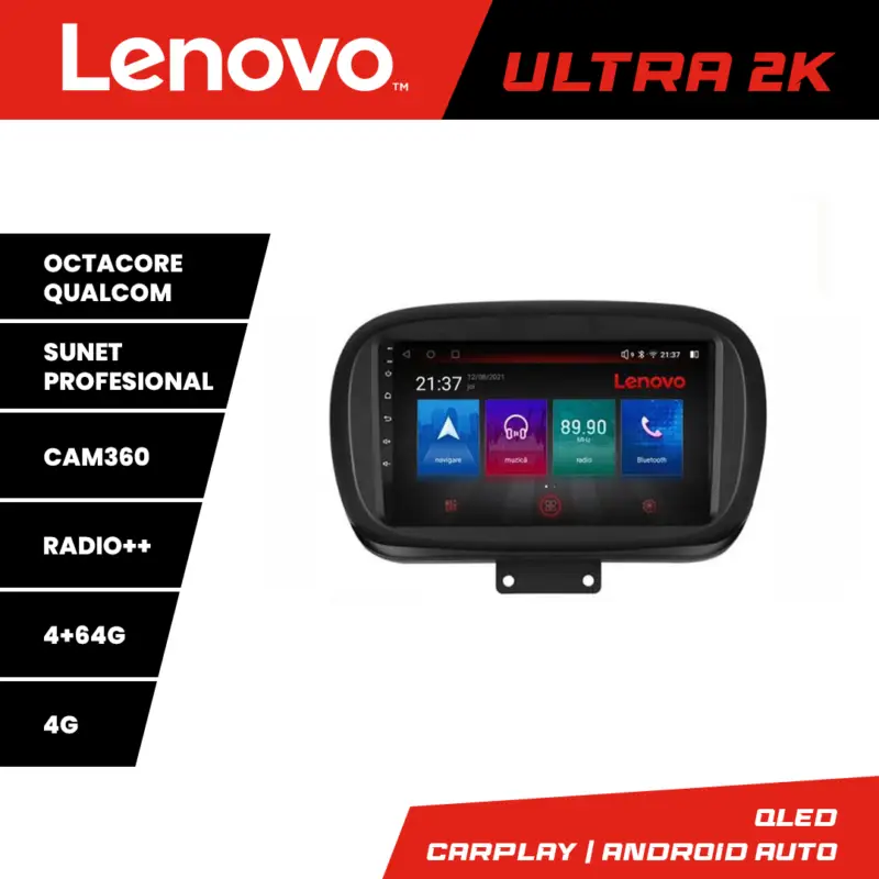 Navigație Android Lenovo pentru Fiat 500X 2015+ QLED 4GB+64GB cu 360 Reducere specială
