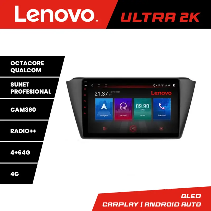 Livrare gratuită Navigație Android Lenovo pentru Skoda Fabia 2015+ QLED 4GB+64GB 360