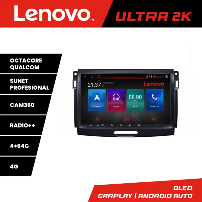 Navigație auto Ford Ranger Lenovo QLED 4GB+64GB Android cu 360 și Waze Premium