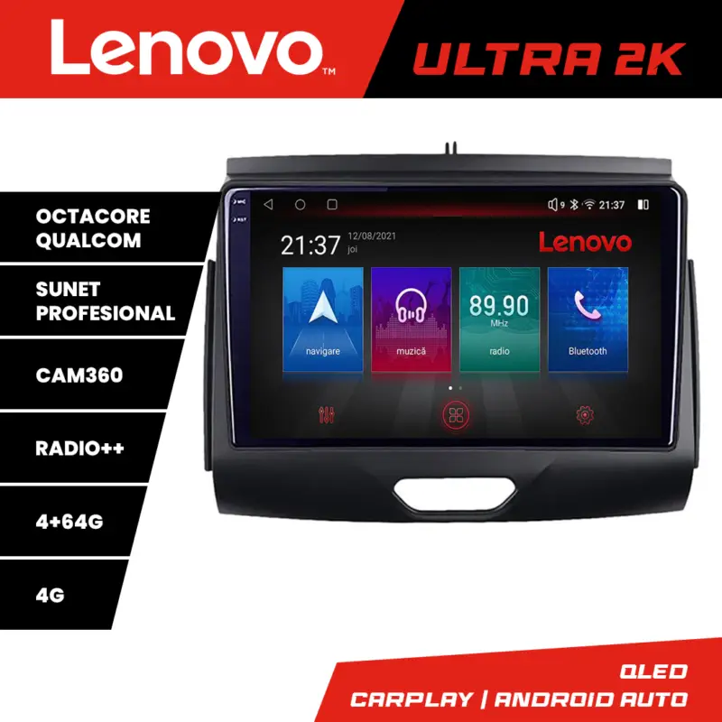 Navigație Android Ford Ranger 2015+ QLED 4GB+64GB 8 Core GPS 360 Lenovo Livrare expres