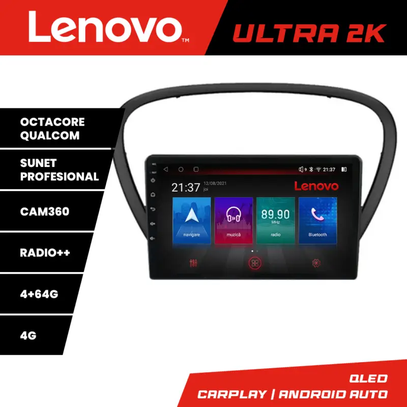 Reducere extra Navigație Android Peugeot 607 cu QLED, GPS, 4G, 4+64 GB și 360 Lenovo