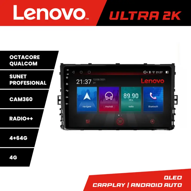 Navigație auto VW Lenovo Ultra 2K QLED 4+64 GB Android cu 360 și 4G Expediere rapidă