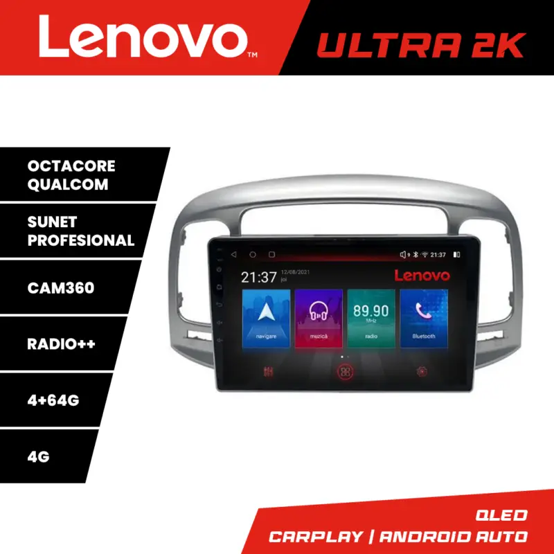 Navigatie Android Hyundai Accent 2006-2012 Lenovo QLED 4+64GB 360 Premium